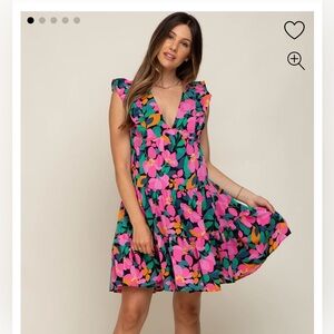 Black floral V-neck Ruffle Shoulder Tiered Maternity dress